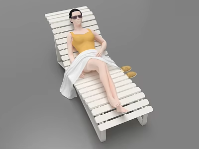 Woman Relaxing On White Lounge Chair With Yellow Tank Top White Towel And Yellow Slippers 3d model