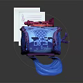 3D Modeled Blue and Purple Bag with Floral Pattern and Braided Tassel Accents