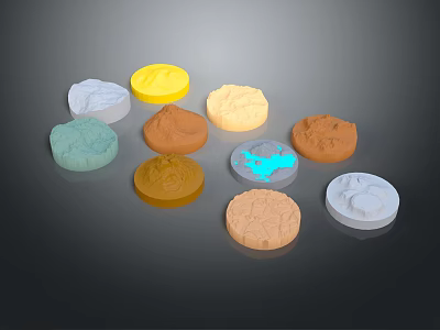 Colorful Round Cookies with Various Textured Surfaces and Assorted Colors on Dark Background 3d model