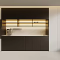 Modern Kitchen Sideboard With Black Cabinetry Marble Countertop Built-in Appliances And Lighting