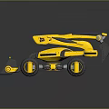Yellow And Gray Industrial Mechanical Robot With Wheels Arm And Tool Parts