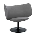 Modern Gray Leisure Chair With Curved Backrest And Upholstered Seat On Round Metal Base