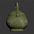 Traditional Green Ceramic Teapot With Dragon Shaped Handle And Intricate Patterns