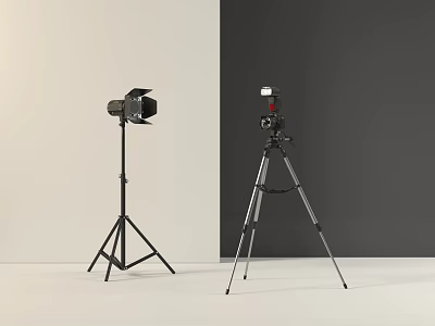 Photography Light And Camera Tripod Setup With Light Dark Background Wall 3d model