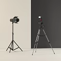 Photography Light And Camera Tripod Setup With Light Dark Background Wall 3d model