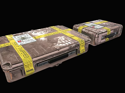 Two Vintage Worn Cases With Yellow Tape Labels And Scratched Surface Texture 3d model Two Vintage Worn Cases With Yellow Tape Labels And Scratched Surface Texture 3d model