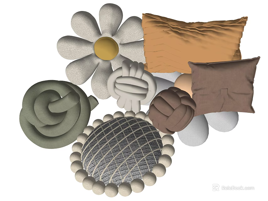 Colorful Decorative Throw Pillows With Flower Shaped And Knitted Texture Designs For Home Decor 3d model 