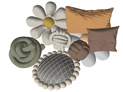 Colorful Decorative Throw Pillows With Flower Shaped And Knitted Texture Designs For Home Decor 3d model