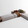 Light Gray L shaped Sectional Sofa with Decorative Pillows Brown Throw Blanket and Side Table 3d model
