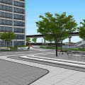 Modern Office Building With Front Plaza Green Trees Lawn And Playground