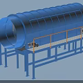 Industrial Blue Drum Equipment Featuring Yellow Guardrails Staircase And Steel Frame