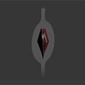 Knife with brown handle and red white striped blade on gray background with reflection