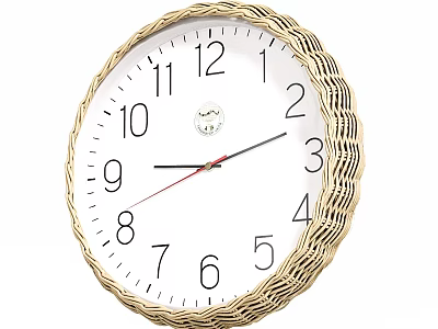 Decorative Wall Clock with Golden Wicker Frame White Dial Black Numbers and Hands 3d model
