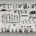 Complete Modern Bathroom Set Including Toilets Sinks Shower Fixtures Towel Racks And Shelves