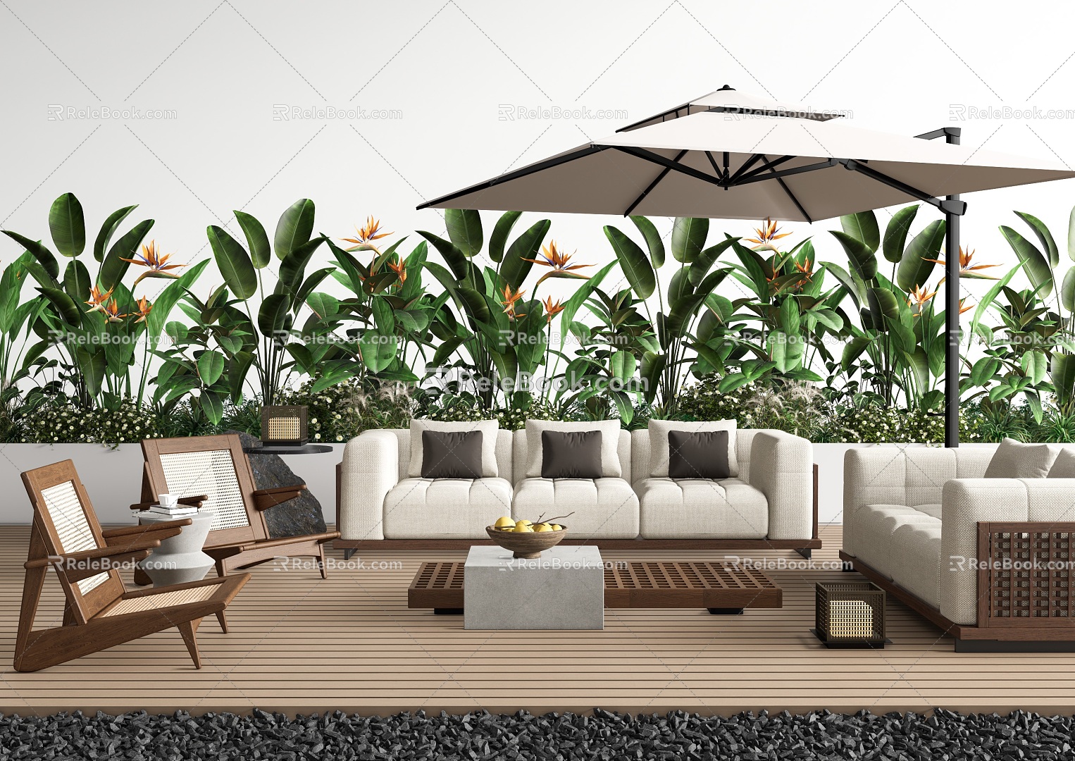 Minotti Outdoor Sofa Coffee Table Combination Courtyard Sofa Outdoor Chair Green Plant Combination Flower Box Sunshade Umbrella model