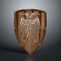 Medieval Wooden Shield with Double Headed Eagle Metal Emblem and Brass Rivets on Edge