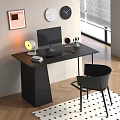 Modern Black Desk With Computer Monitor Lamp Books And Minimalist Office Chair