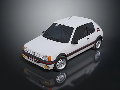 White Classic Car With Red Black Stripes Front Design And Silver Wheels 3d model