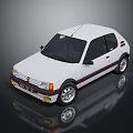 White Classic Car With Red Black Stripes Front Design And Silver Wheels