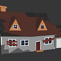 Cartoon House Scene With Red Roof Gable Windows White Walls And Garage