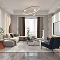 Modern Dining and Living Room Interior With Dining Table Chairs Pendant Lights and Plants