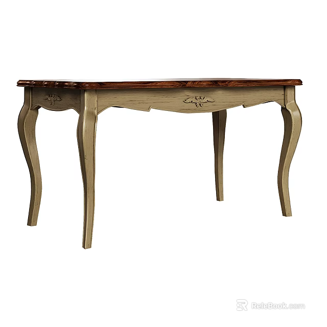Vintage Style Dining Table With Dark Wooden Top And Light Carved Legs 3d model 