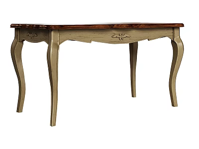 Vintage Style Dining Table With Dark Wooden Top And Light Carved Legs 3d model