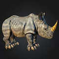 Realistic Baby Rhinoceros With Yellow Horn On Dark Background 3D Render