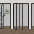Modern Glass Folding Doors In Interior Space With Black Frames And Wooden Floor