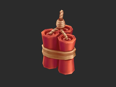 Red Cylindrical Firecrackers Bundled With Rope And Golden Ribbon Decoration 3d model