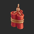 Red Cylindrical Firecrackers Bundled With Rope And Golden Ribbon Decoration