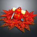 Cartoon Scene Featuring Red Backpack Yellow Scrolls Silver Knife And Red Maple Leaves