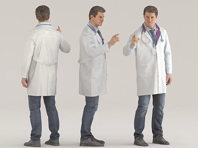 Men Wearing White Doctor Coats Showing Three Different Poses Full Length 3d model