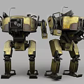 Mechanical Robots In Industrial Style With Weathered Yellow Black Color And Mechanical Limbs