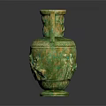 Green Ceramic Vase With Two Handles And Carved Patterns For Plant 3d model