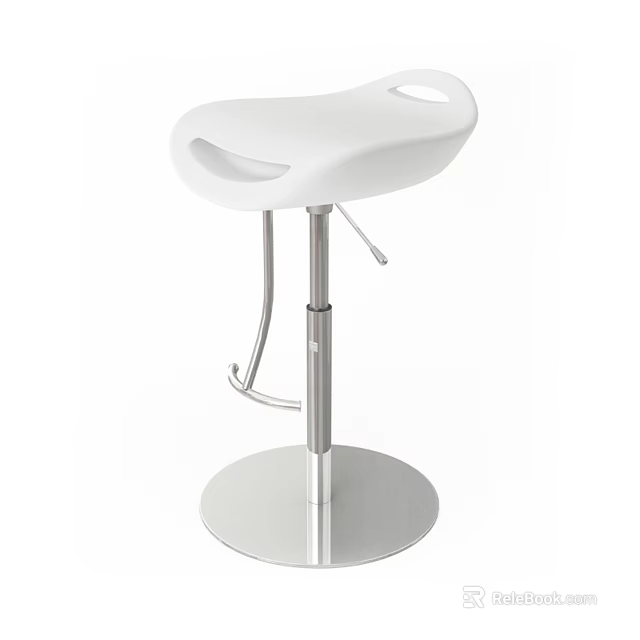 White Modern Bar Stool with Adjustable Height Metal Frame and Round Base Design 3d model 