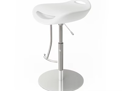 White Modern Bar Stool with Adjustable Height Metal Frame and Round Base Design 3d model