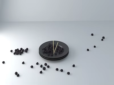 Elegant Black Tableware Set With Stacked Plates Chopsticks And Scattered Berries On Light Background 3d model