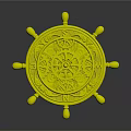 Decorative 3D Model Silver Ship's Wheel Equipment With Intricate Pattern And Metal Handles