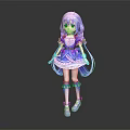 Anime Game Character With Light Blue Hair Frilly Blue White Dress And Knee High Socks