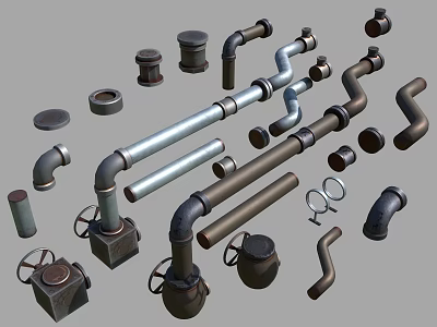 Various Plumbing Pipes and Fittings Including Elbows Valves and Connectors 3d model