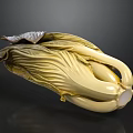 Yellow And White Chinese Cabbage Porcelain Sculpture With Leaves And Roots On Dark Background