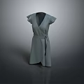Fashionable Gray Women's V neck Short Sleeve Wrap Belt Simple Style Dress
