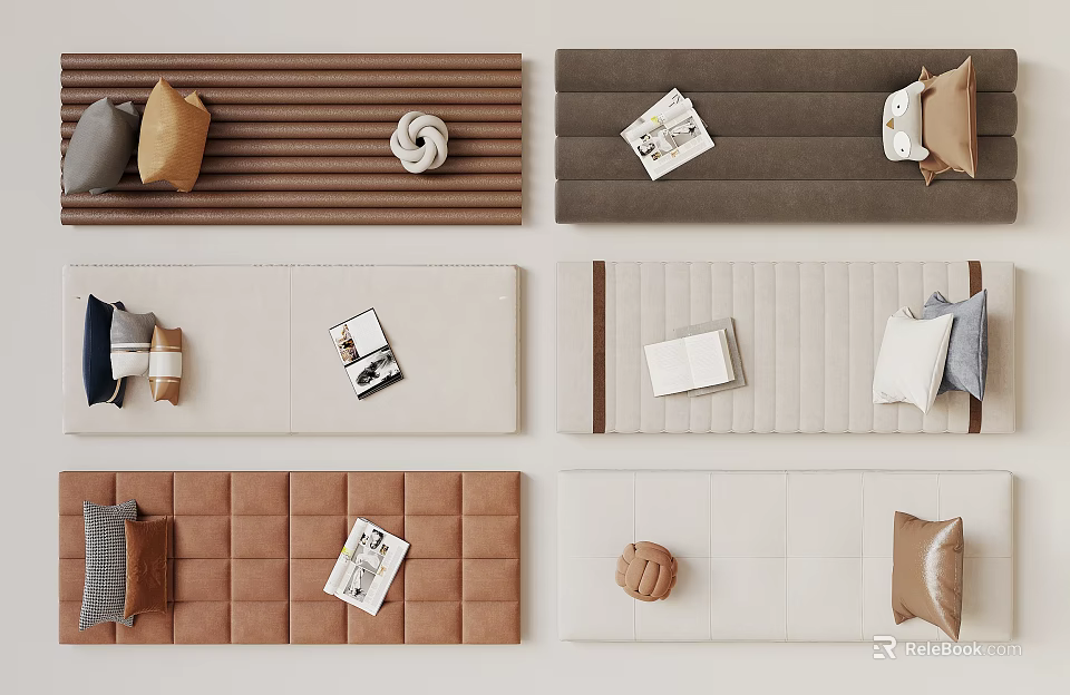 Various Window Seat Designs With Upholstered Cushions Magazines And Decorative Items 3d model