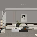 Modern Home Living Room Sofa Coffee Table Combination Fabric Sofa Coffee Table Pillow Leisure Chair Single Sofa Carpet 3d model