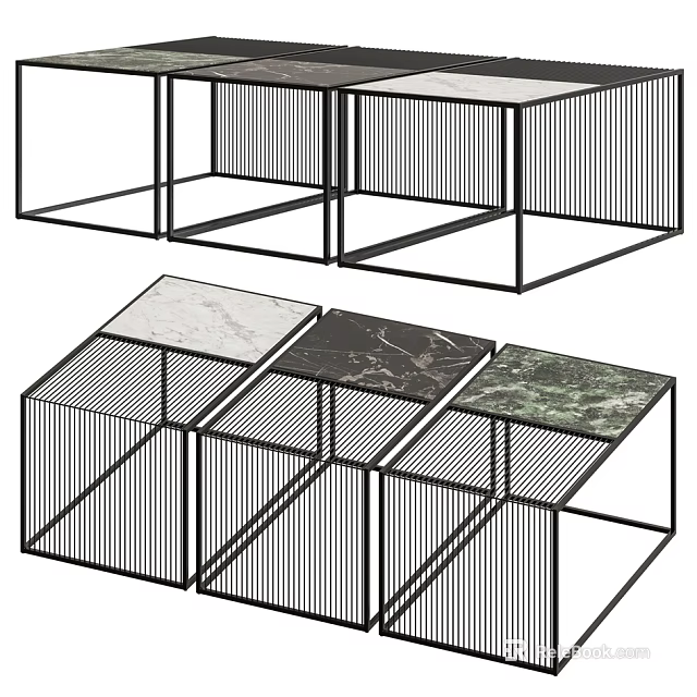 Modern Coffee Table With Metal Frame And Various Marble Tops Design 3d model
