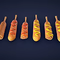 Assorted Hot Dogs With Ketchup And Mustard On Dark Background