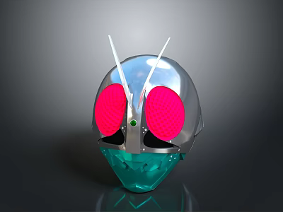 Futuristic Weapon Helmet With Silver Metallic Surface Red Eyes And White Antennas 3d model