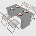 Modern Dining Table Set With Square Black Tabletop Silver Drawers And Metal Frame Chairs 3d model