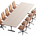 Wooden Modern Office Conference Table With Brown Rolling Chairs For Meeting Room